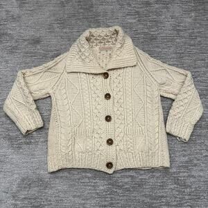 Loch Garman Sweater Womens S Cream Aran Cable Knit Cardigan Fisherknit Ireland